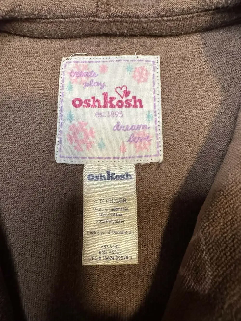 OshKosh B'Gosh Brown Pink Hearts Velour Zip Up Hoodie Toddler Size 4